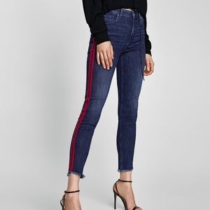 Zara Jeans with red stripes